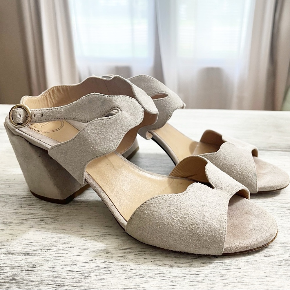 Chloe Suede open toe scalloped heeled ankle strap sandals size 38